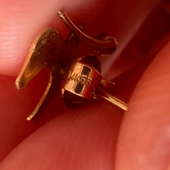 Vintage 14K Gold Bird Earrings w/ Diamond / czAccent 585 Marked Studs back Read! - Picture 8 of 10